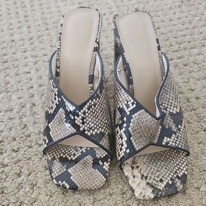 H&M Snake-Print Mules in Beige and Black